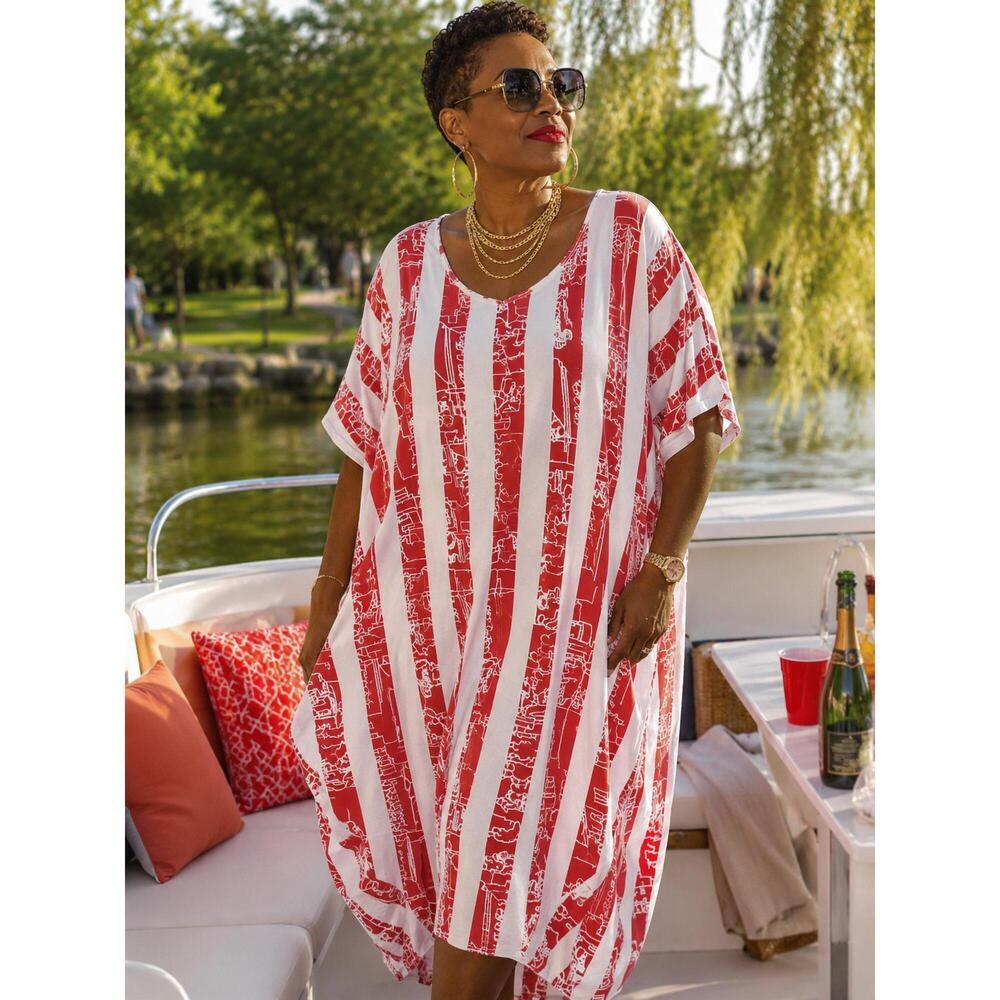 NEW LUUKAA striped tuck front dress in red